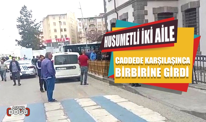 Husumetli iki aile caddede karşılaşınca birbirine girdi