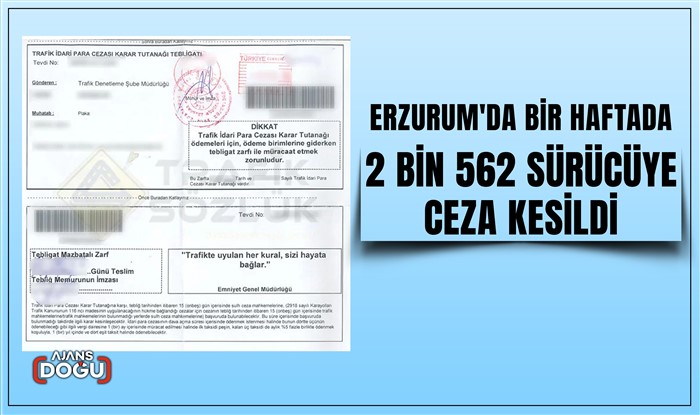 Erzurum'da bir haftada 2 bin 562 sürücüye ceza kesildi