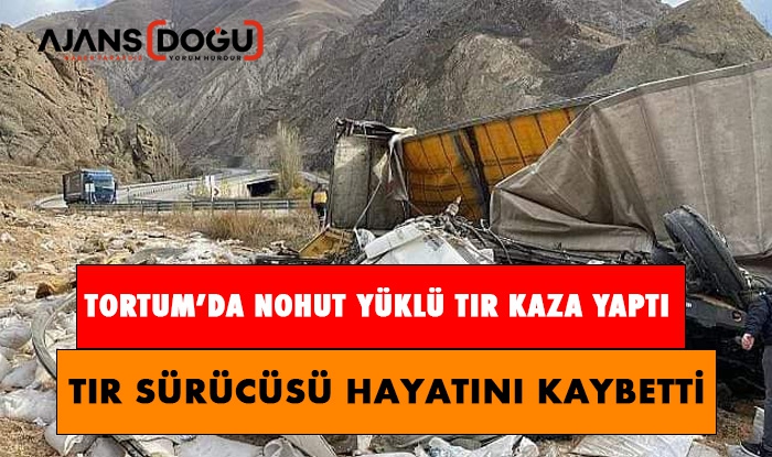 Erzurum'da devrilen nohut yüklü tır can aldı