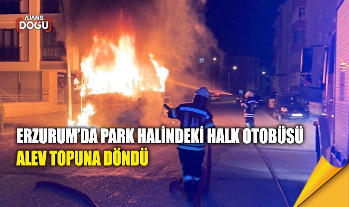 Erzurum’da park halindeki halk otobüsü alev topuna döndü
