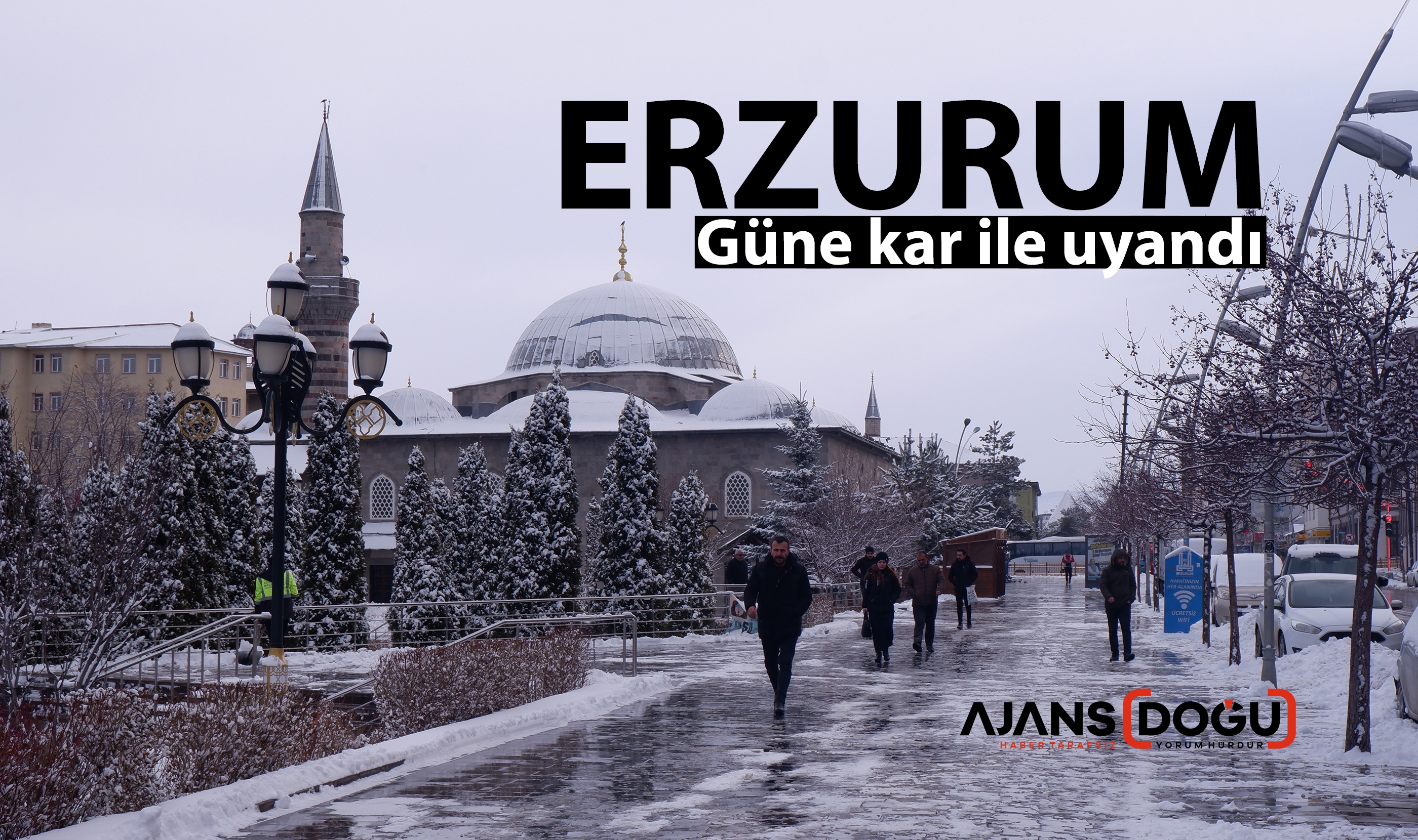Erzurum güne kar yağışı ile uyandı