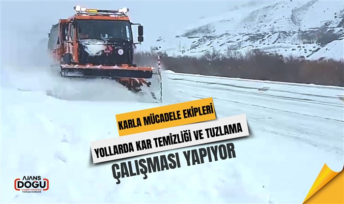 Karla mücadele ekipleri yollarda kar temizliği ve tuzlama çalışması yapıyor