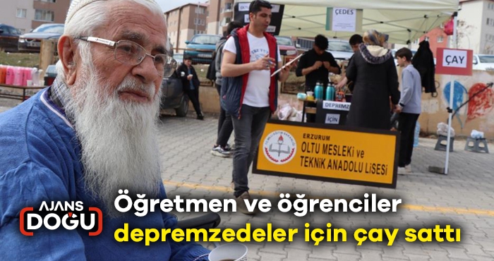 Öğretmen ve öğrenciler depremzedeler için çay sattı