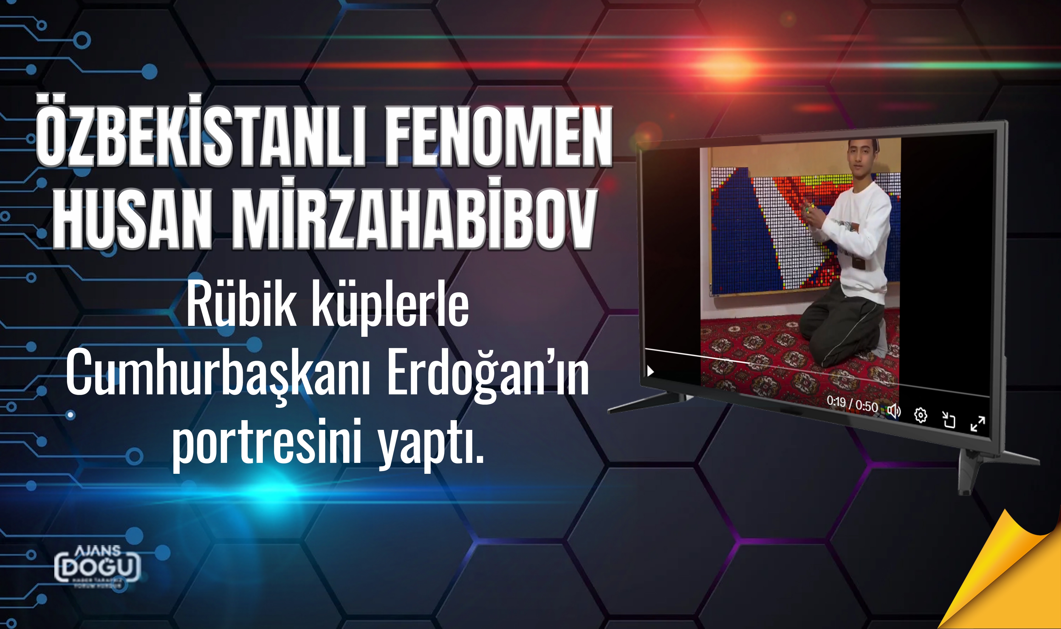 Özbekistanlı fenomen Husan Mirzahabibov, rübik küplerle Cumhurbaşkanı Erdoğan’ın portresini yaptı.
