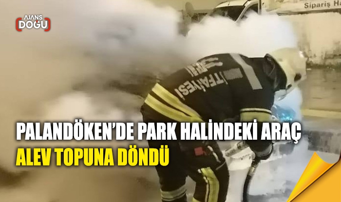 Palandöken’de park halindeki araç alev topuna döndü