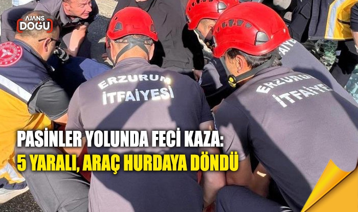 Pasinler yolunda feci kaza: 5 yaralı, araç hurdaya döndü